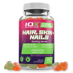 Витамины для волос, кожи и ногтей, Hair, Skin and Nails, 10X Nutrition USA, 5000 мкг, 60 жевательных конфет