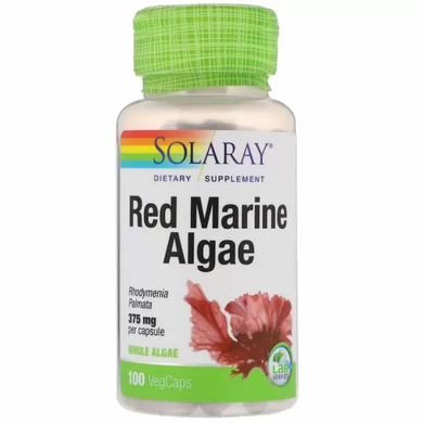Червоні водорості, Red Marine Algae, Solaray, 375 мг, 100 капсул.