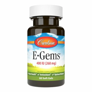 Витамин Е, E-Gems, Carlson Labs, 400 МЕ (268 мг), 60 гелевых капсул
