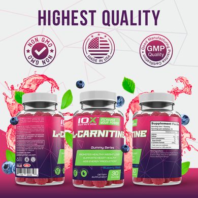 L-карнитин, жироспалювач, 10X Nutrition USA, 30 жувальних цукерок