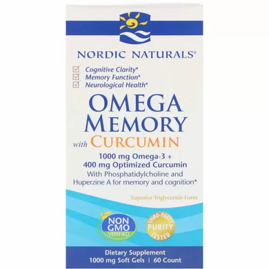Омега с куркумином для памяти (Omega Memory), Nordic Naturals, 1000 мг, 60 капсул