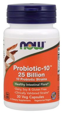 Пробиотик-10, Probiotic, Now Foods, 25 млрд КОЕ, 30 капсул