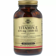 Вітамін Е, Natural Vitamin E, Solgar, 1000 МО, 100 капсул