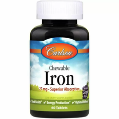 Железо, натуральный виноградный вкус, Chewable Iron, Carlson Labs, 27 мг, 60 таблеток