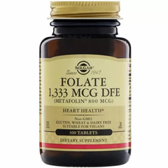 Фолат, Folate As Metafolin, Solgar, фолиевая кислота в форме метафолина, 1333 мкг (800 мкг), 100 таблеток