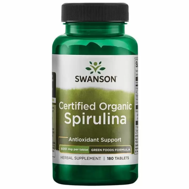 Спіруліна органічна, Certified Organic Spirulina, Swanson, 500 мг, 180 таблеток