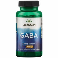 ГАМК (гамма-аминомасляная кислота), GABA, Swanson, 500 мг, 100 капсул