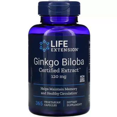 Гінкго білоба, Ginkgo Biloba, Life Extension, сертифікований екстракт, 120 мг, 365 капсул