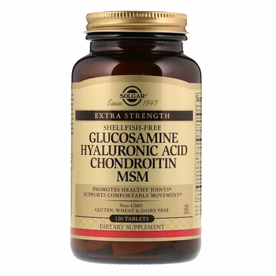 Глюкозамин, Гиалуроновая, Хондроитин, МСМ, Glucosamine Hyaluronic Acid Chondroitin MSM, Solgar, 120 таблеток