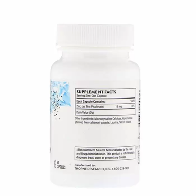 Пиколинат цинку, Zinc Picolinate, Thorne Research, 15 мг, 60 капсул