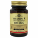 Витамин К, Vitamin K, Solgar, 100 мкг, 100 таблеток: зображення — 1