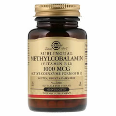 Витамин В12 (метилкобаламин), Vitamin B12, Solgar, сублингвальный, 1000 мкг, 60 таблеток