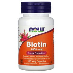 Біотин, Biotin, Now Foods 1000 мкг, 100 капсул