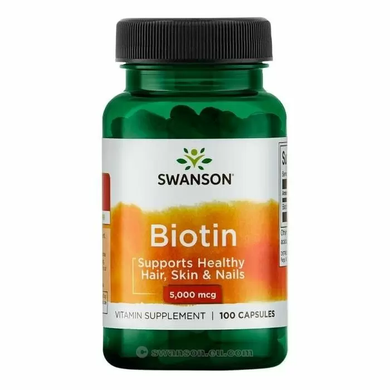 Біотин, Biotin, Swanson, 5000 мкг, 100 капсул