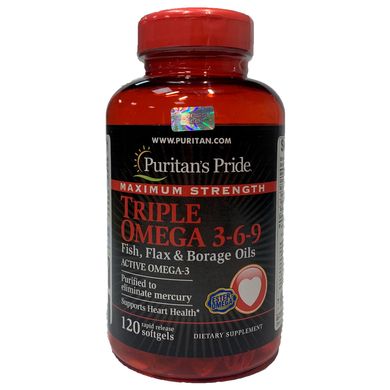 Maximum Strength Triple Omega 3-6-9 Fish, Flax & Borage Oils - 120 софт