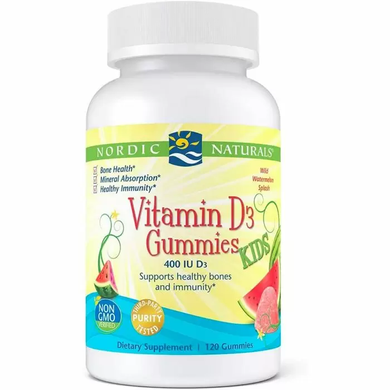 Витамин Д3 для детей, Vitamin D3 Gummies KIDS, Nordic Naturals, 400 МЕ, 120 жевательных конфет