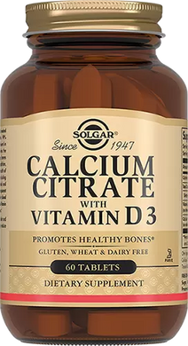 Цитрат кальцію з вітаміном Д3, Calcium Citrate with Vitamin D3, Solgar, 60 таблеток