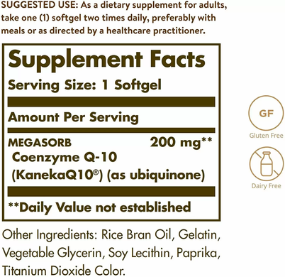 Коэнзим Q10, Megasorb CoQ-10, Solgar, 200 мг, 30 гелевых капсул
