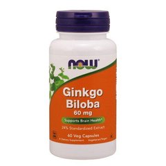 Гинкго Билоба, Ginkgo Biloba, Now Foods, 60 мг, 60 веганских капсул