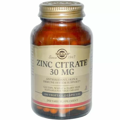 Цитрат цинку, Zinc Citrate, Solgar, 30 мг, 100 капсул