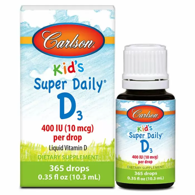 Витамин Д3, Kid's Super Daily D3, Carlson Labs, для детей, 400 МЕ, 10,3 мл