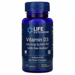 Вітамін Д3, Vitamin D3, Life Extension, з йодом, 5000 МО, 60 капсул