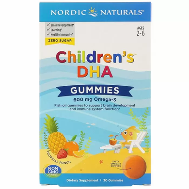 Рыбий жир для детей, Children's DHA Gummies, Nordic Naturals, 600 мг, 30 жевательных конфет
