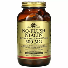 Ніацин (No-Flush Niacin), Solgar, без почервоніння, 500 мг, 250 вегетаріанських капсул