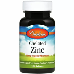 Цинк хелат, Chelated Zinc, Carlson Labs, 30 мг, 100 жевательных таблеток