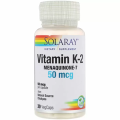 Витамин К2 Менахинон-7, Vitamin K-2, Solaray, 50 мкг, 30 капсул