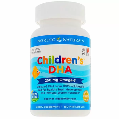 Рыбий жир для детей, Children's DHA, Nordic Naturals, клубника, 250 мг, 180 капсул