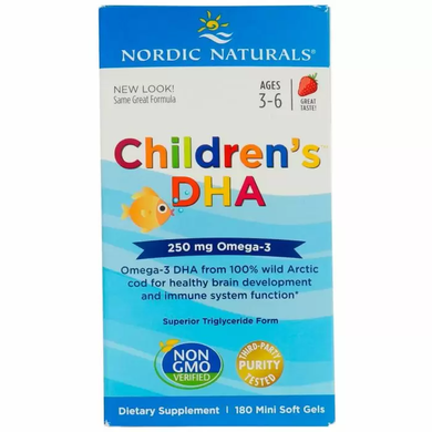 Риб'ячий жир для дітей, Children's DHA, Nordic Naturals, полуниця, 250 мг, 180 капсул