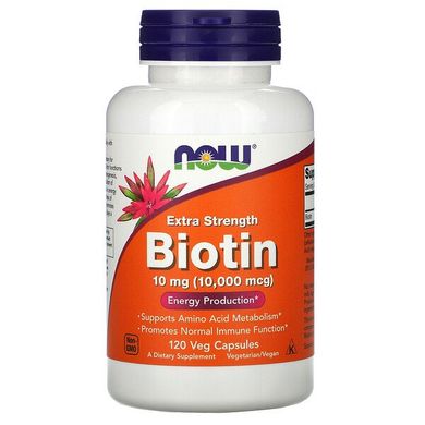 Биотин, Biotin, Now, 10 мг(10,000 мкг) - 120 веган кап