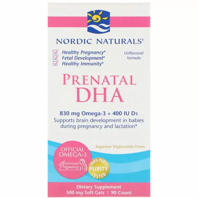 Риб'ячий жир для вагітних, Prenatal DHA, Nordic Naturals, 500 мг, 90 капсул